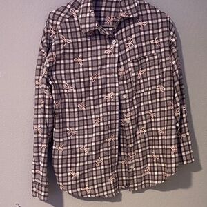 Aeropostale Plaid Button-Up Shirt with Bow Embroidery - xs